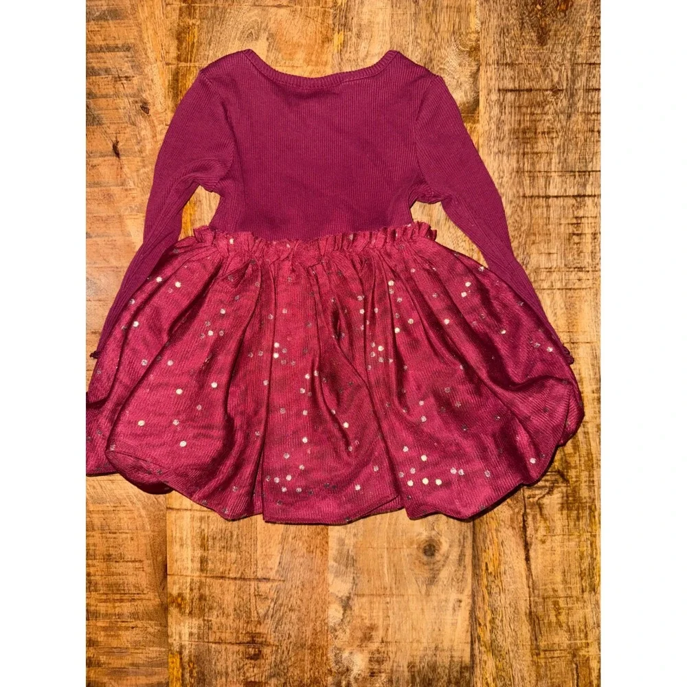 Baby Gap Burgundy Tulle Tutu Dress Silver Polka Dot Long Sleeve 6-12 Months